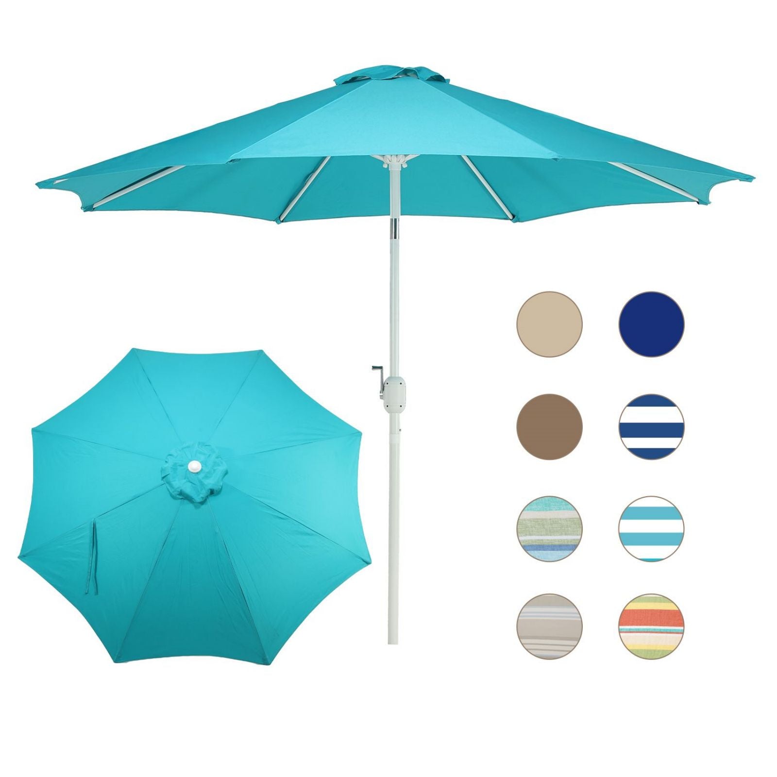 9FT Outdoor Patio Market Umbrella Aluminum Frame with Push Button Tilt Crank and 8 Steel Ribs, UV Protection  Aoodor  Light Blue  